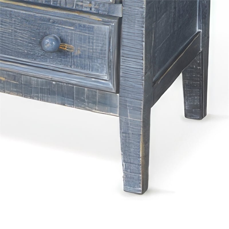 Rena Side End Table with 3 Drawers- 28 Inch Rustic Blue Mahogany Wood