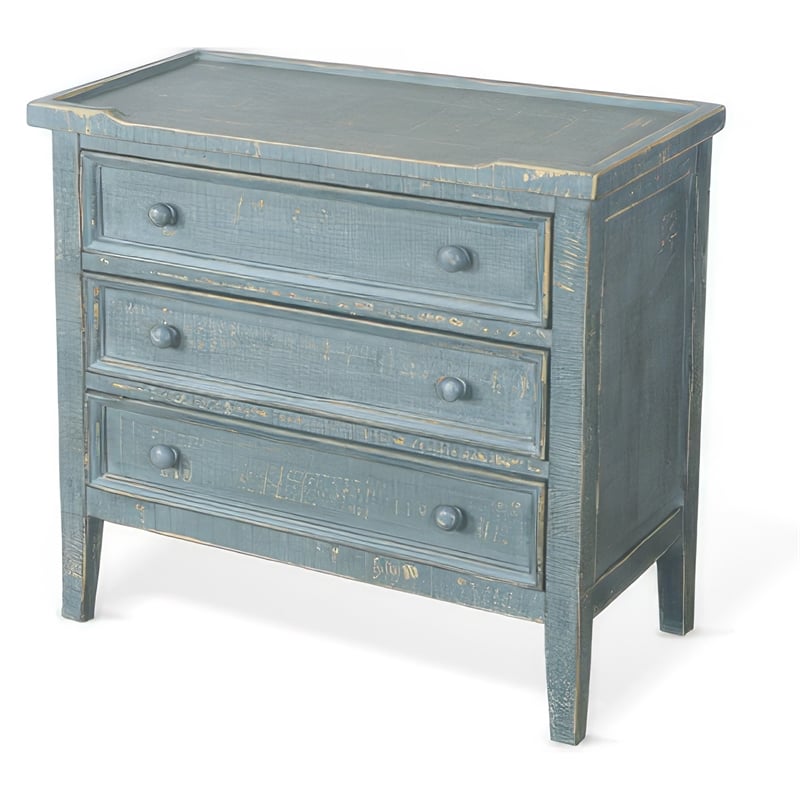 Rena Side End Table with 3 Drawers- 28 Inch Rustic Green Mahogany Wood