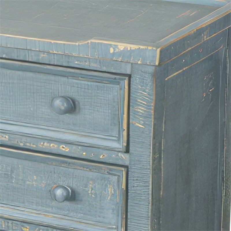 Rena Side End Table with 3 Drawers- 28 Inch Rustic Green Mahogany Wood