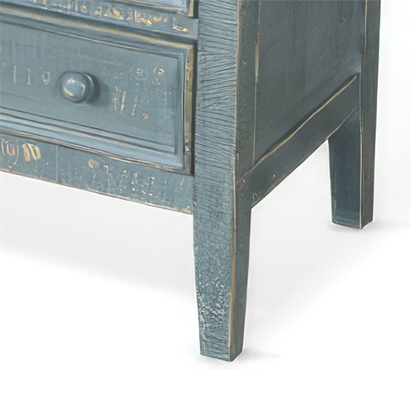 Rena Side End Table with 3 Drawers- 28 Inch Rustic Green Mahogany Wood