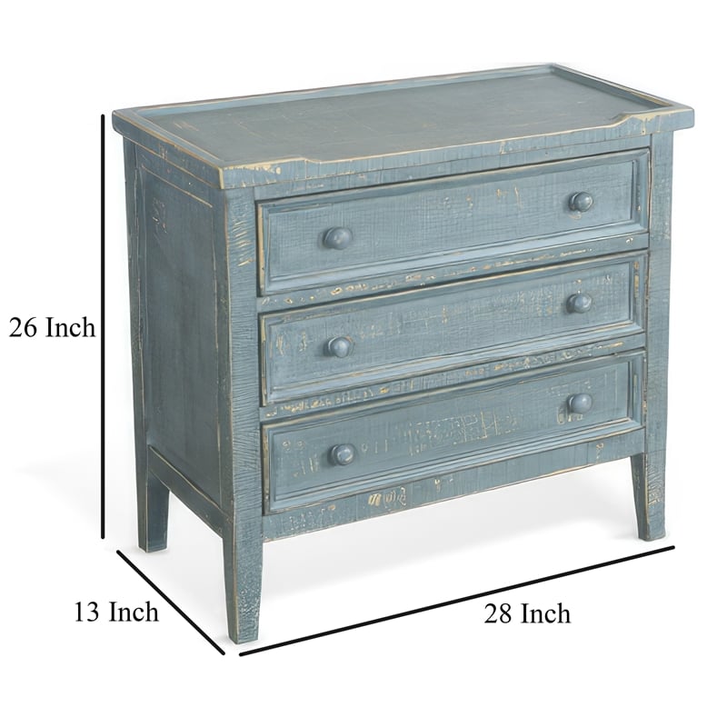 Rena Side End Table with 3 Drawers- 28 Inch Rustic Green Mahogany Wood