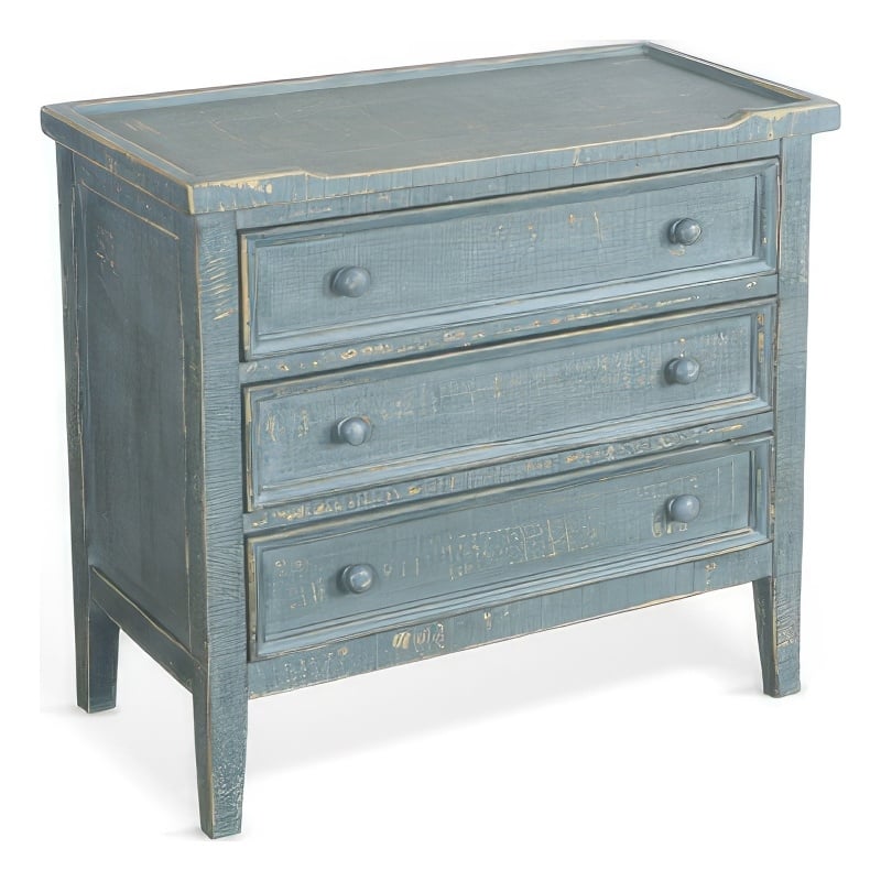 Rena Side End Table with 3 Drawers- 28 Inch Rustic Green Mahogany Wood