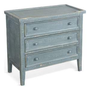 Rena Side End Table with 3 Drawers- 28 Inch Rustic Green Mahogany Wood