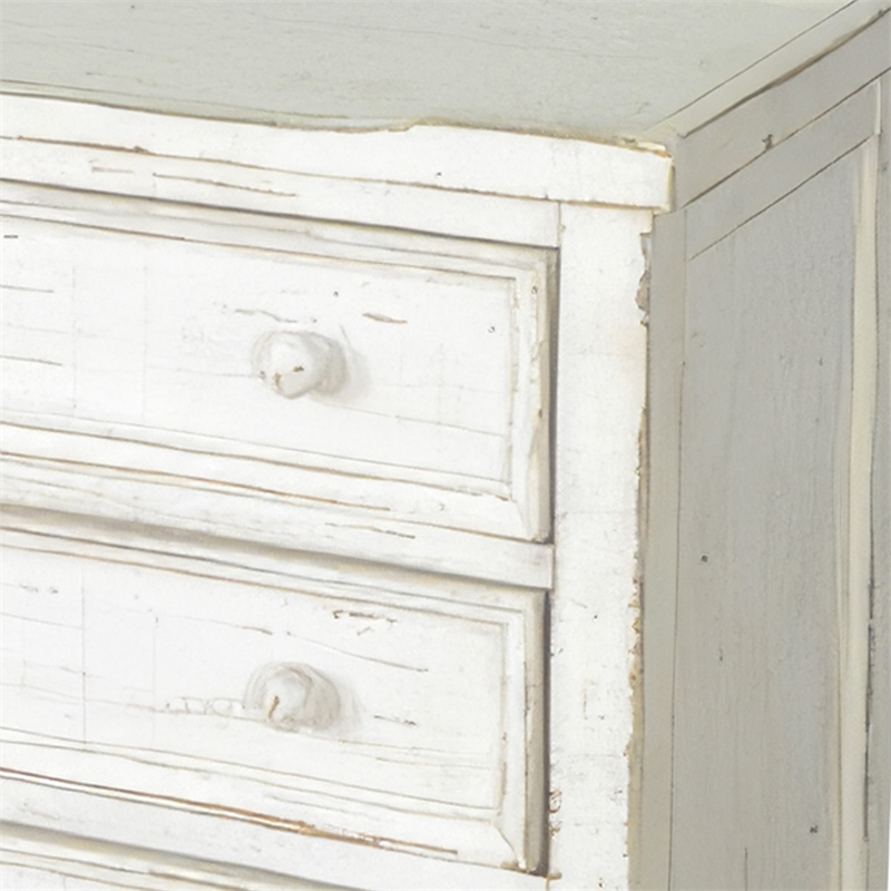 Rena Side End Table with 3 Drawers- 28 Inch Rustic White Mahogany Wood