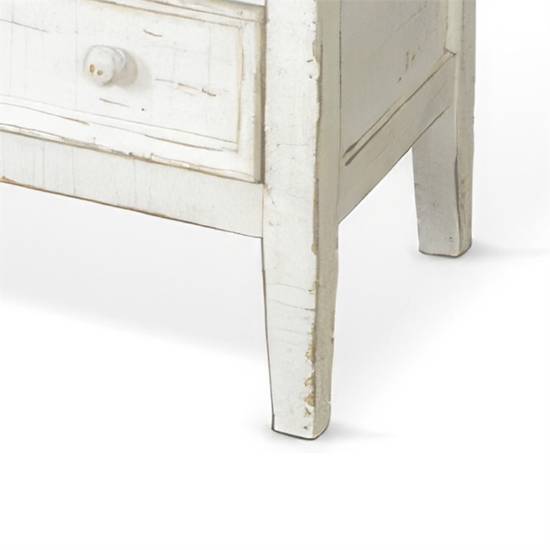 Rena Side End Table with 3 Drawers- 28 Inch Rustic White Mahogany Wood