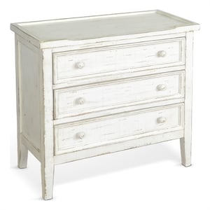 Rena Side End Table with 3 Drawers- 28 Inch Rustic White Mahogany Wood