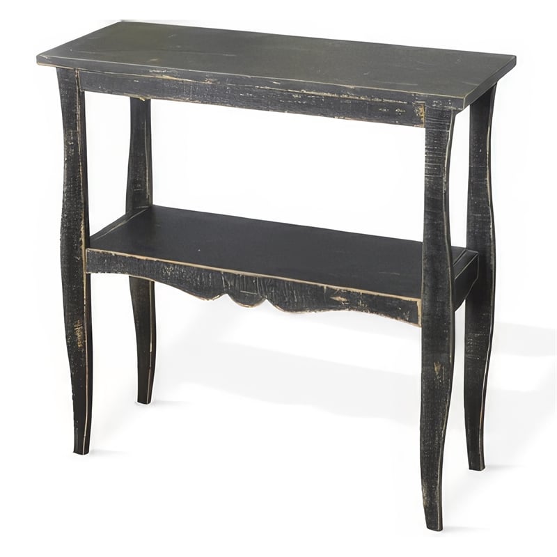 Rena Side End Table with Scallop Trim- 28 Inch Rustic Black Mahogany