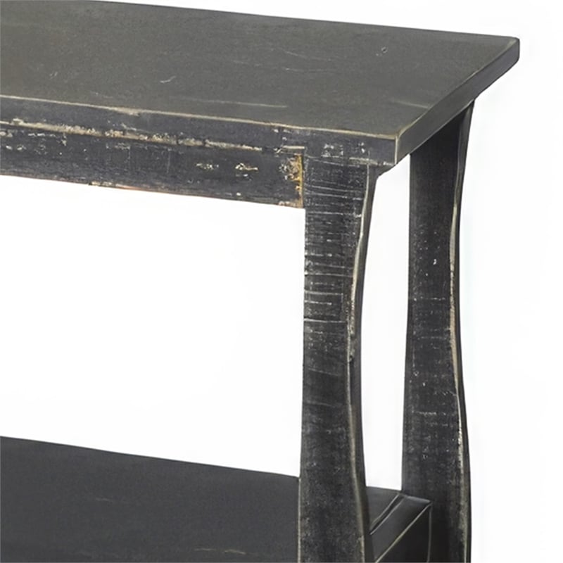 Rena Side End Table with Scallop Trim- 28 Inch Rustic Black Mahogany