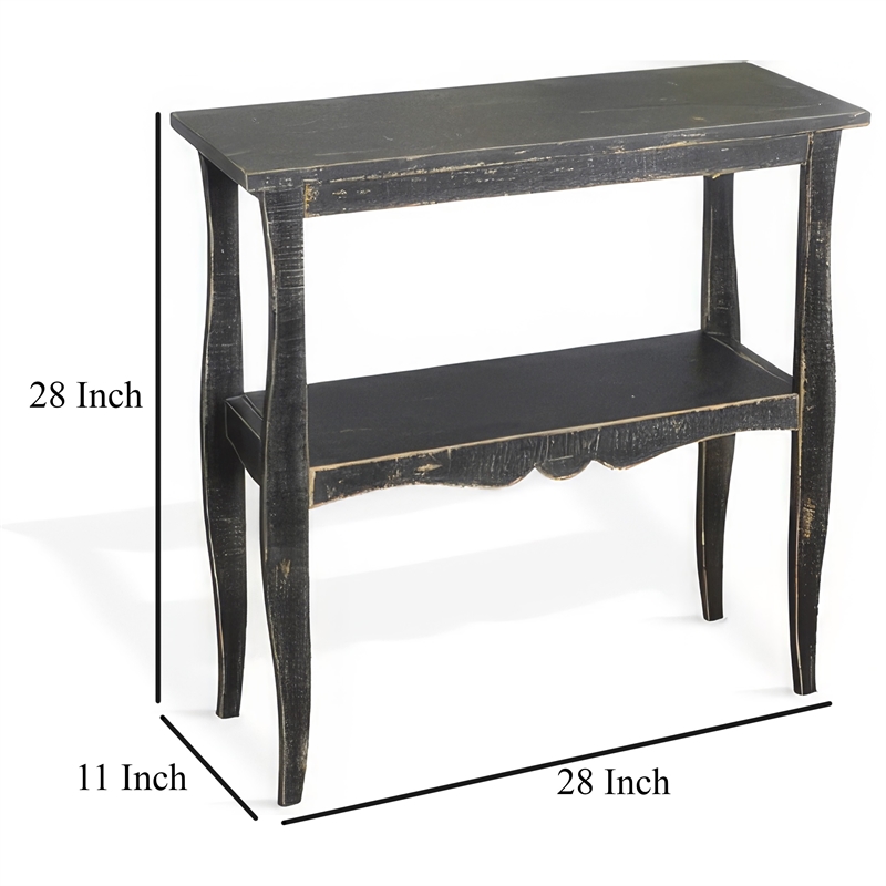 Rena Side End Table with Scallop Trim- 28 Inch Rustic Black Mahogany