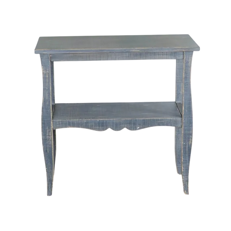 Rena Side End Table- Scallop Trim- 28 Inch Distressed Blue Mahogany