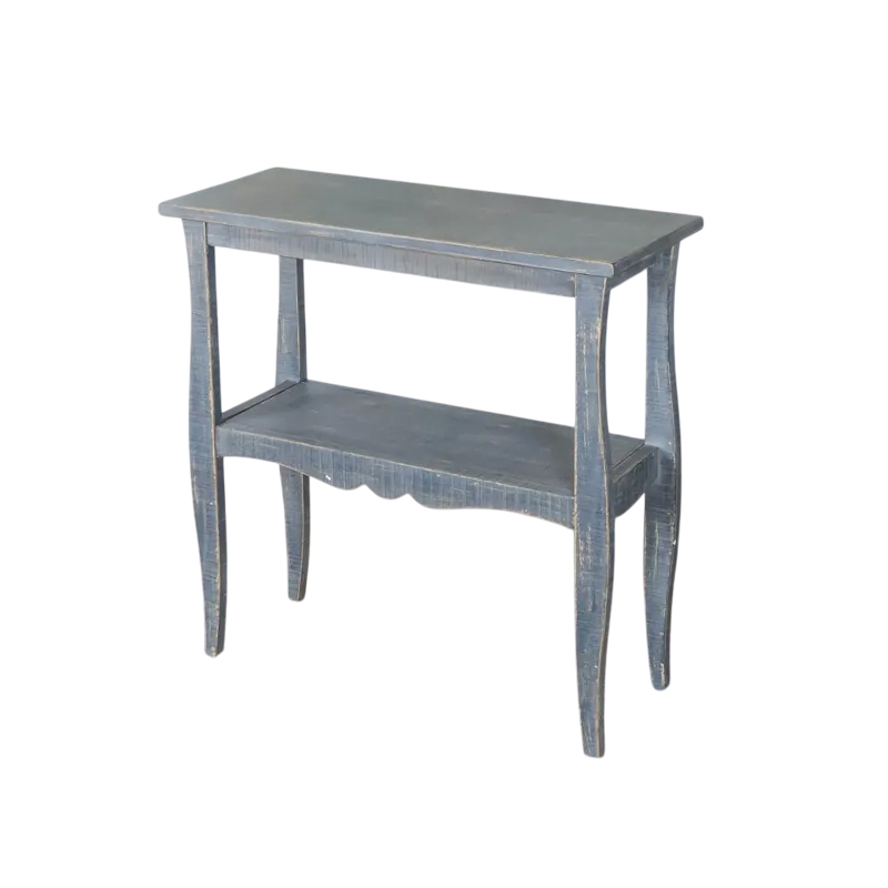 Rena Side End Table- Scallop Trim- 28 Inch Distressed Blue Mahogany