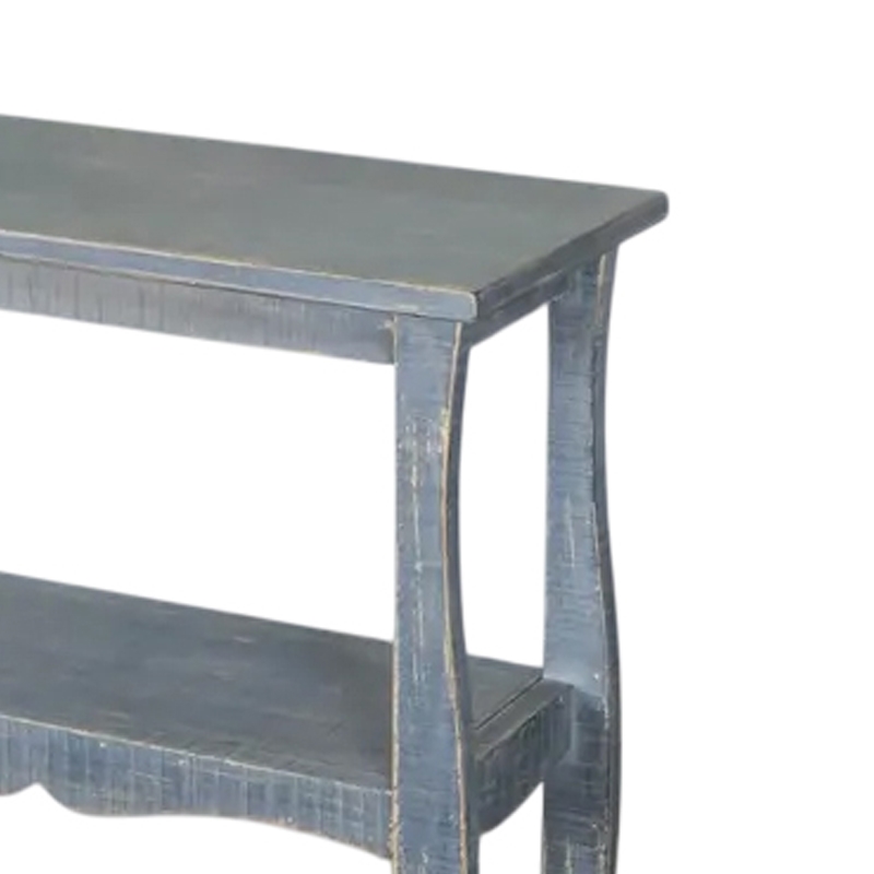 Rena Side End Table- Scallop Trim- 28 Inch Distressed Blue Mahogany