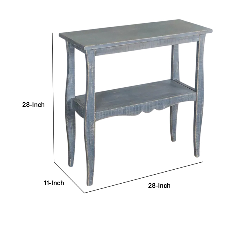 Rena Side End Table- Scallop Trim- 28 Inch Distressed Blue Mahogany