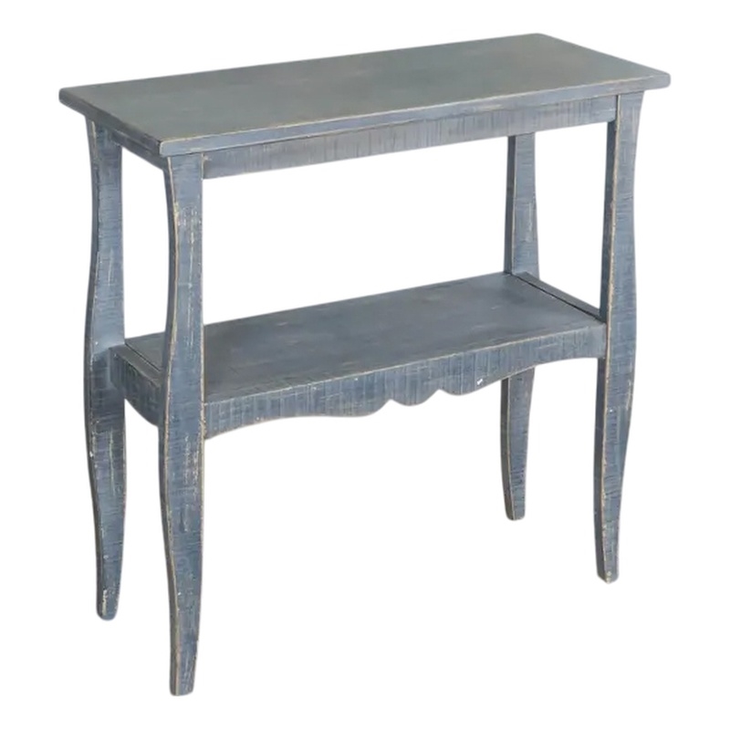 Rena Side End Table- Scallop Trim- 28 Inch Distressed Blue Mahogany