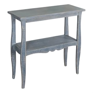 Rena Side End Table- Scallop Trim- 28 Inch Distressed Blue Mahogany