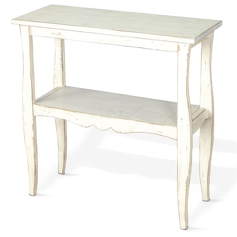 Rena Side End Table- Scallop Trim- 28 Inch Distressed White Mahogany