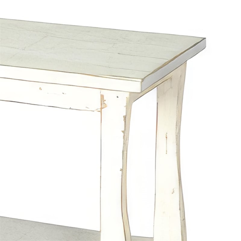 Rena Side End Table- Scallop Trim- 28 Inch Distressed White Mahogany