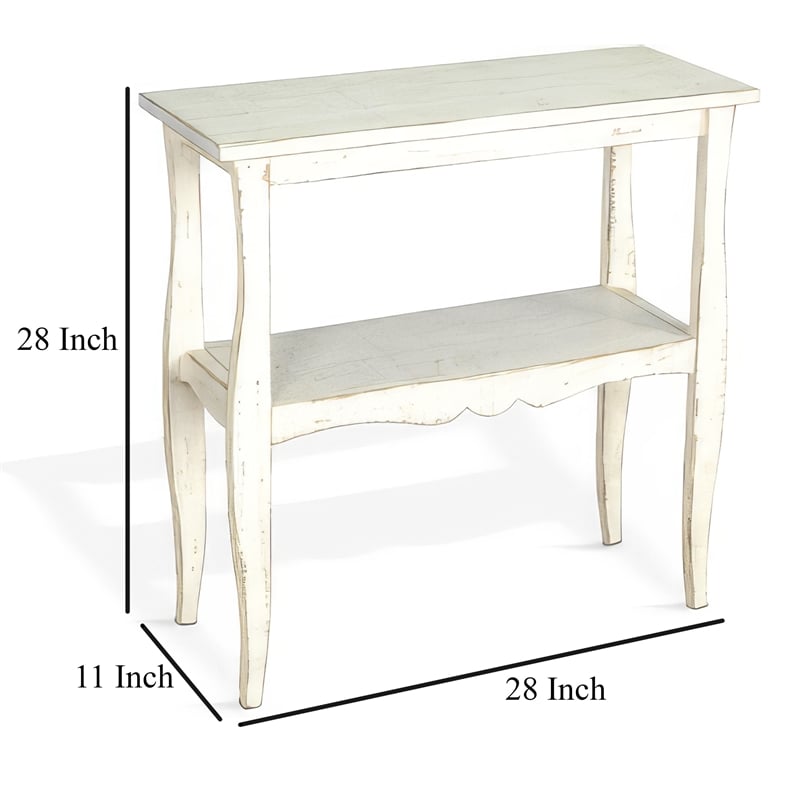 Rena Side End Table- Scallop Trim- 28 Inch Distressed White Mahogany