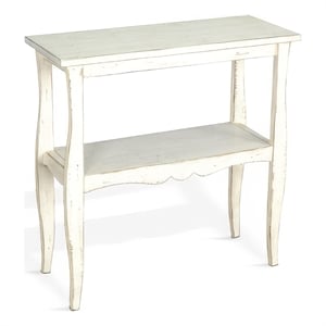 Rena Side End Table- Scallop Trim- 28 Inch Distressed White Mahogany