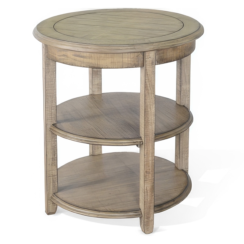 Rena Side End Table- 2 Shelves- 24 Inch Plank Light Brown Mahogany