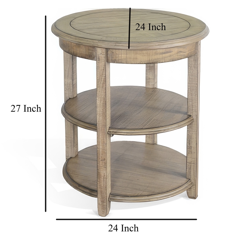 Rena Side End Table- 2 Shelves- 24 Inch Plank Light Brown Mahogany