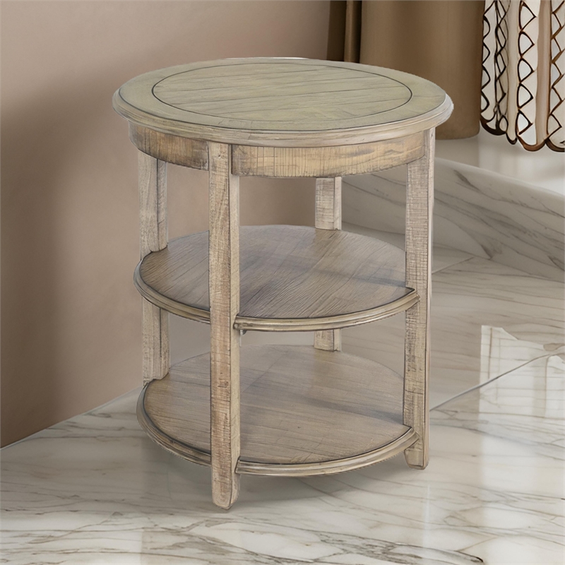 Rena Side End Table- 2 Shelves- 24 Inch Plank Light Brown Mahogany