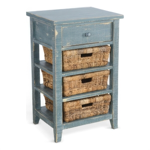 Rena End Table- 3 Natural Rattan Storage Baskets- 20 Inch Green Wood
