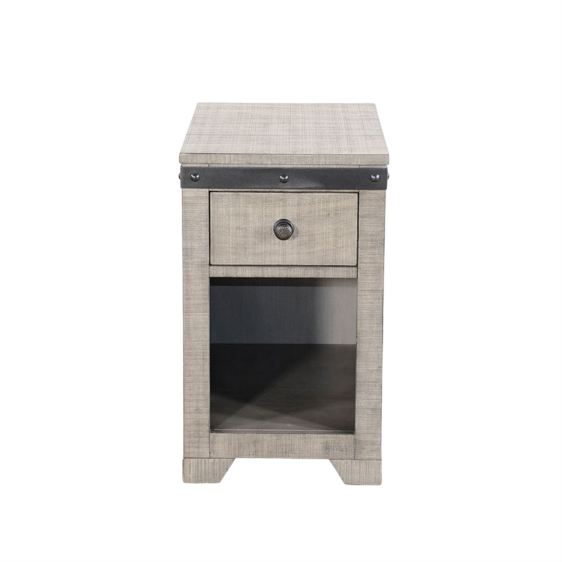 Nelly Side End Table- Drawers and Shelf- 25 Inch Alpine Gray Mahogany