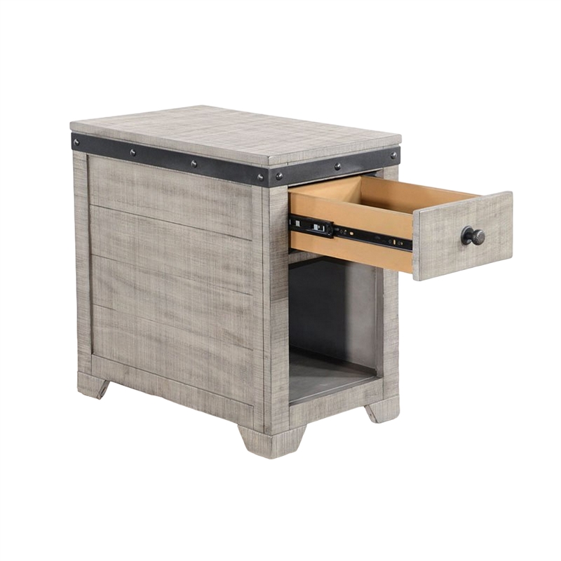 Nelly Side End Table- Drawers and Shelf- 25 Inch Alpine Gray Mahogany