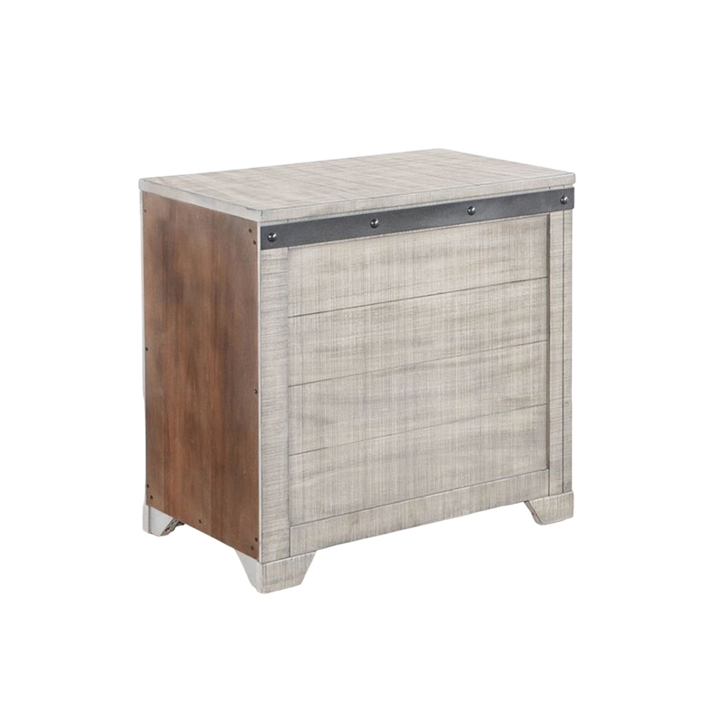 Nelly Side End Table- Drawers and Shelf- 25 Inch Alpine Gray Mahogany