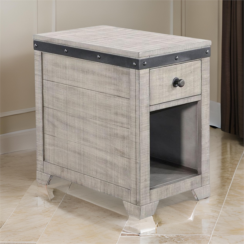 Nelly Side End Table- Drawers and Shelf- 25 Inch Alpine Gray Mahogany