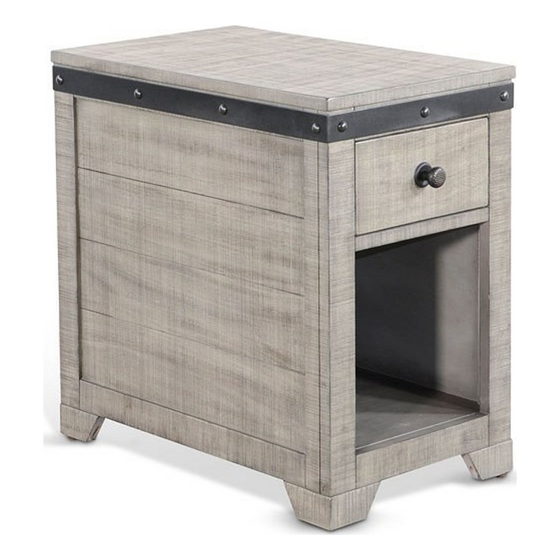 Nelly Side End Table- Drawers and Shelf- 25 Inch Alpine Gray Mahogany