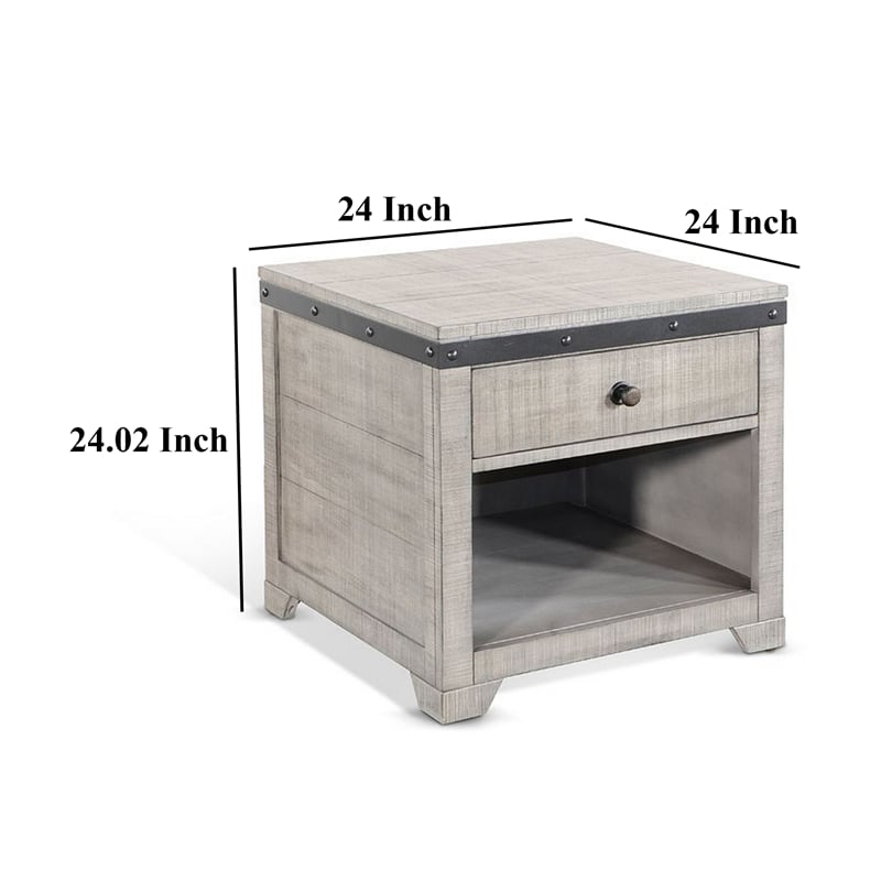 Nelly Side End Table- 1 Drawer and Shelf- 24 Inch Gray Mahogany Wood