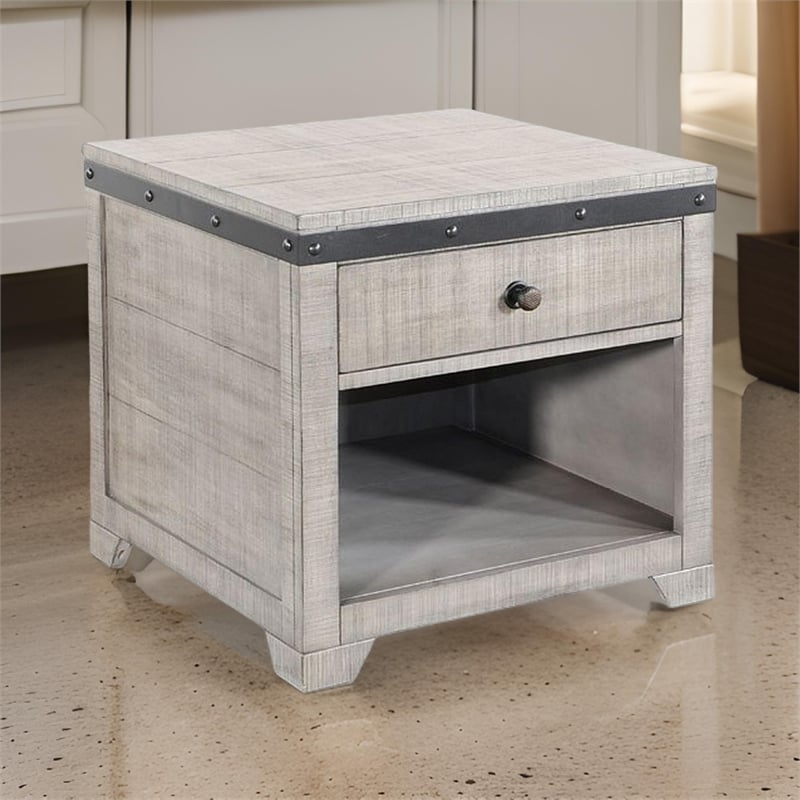 Nelly Side End Table- 1 Drawer and Shelf- 24 Inch Gray Mahogany Wood