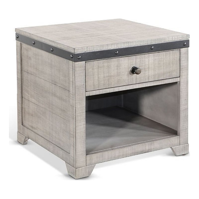 Nelly Side End Table- 1 Drawer and Shelf- 24 Inch Gray Mahogany Wood