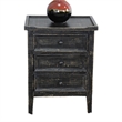 Rena End Table with 3 Drawers- 19 Inch Distressed Black Mahogany Wood