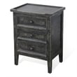 Rena End Table with 3 Drawers- 19 Inch Distressed Black Mahogany Wood