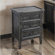 Rena End Table with 3 Drawers- 19 Inch Distressed Black Mahogany Wood