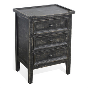 Rena End Table with 3 Drawers- 19 Inch Distressed Black Mahogany Wood