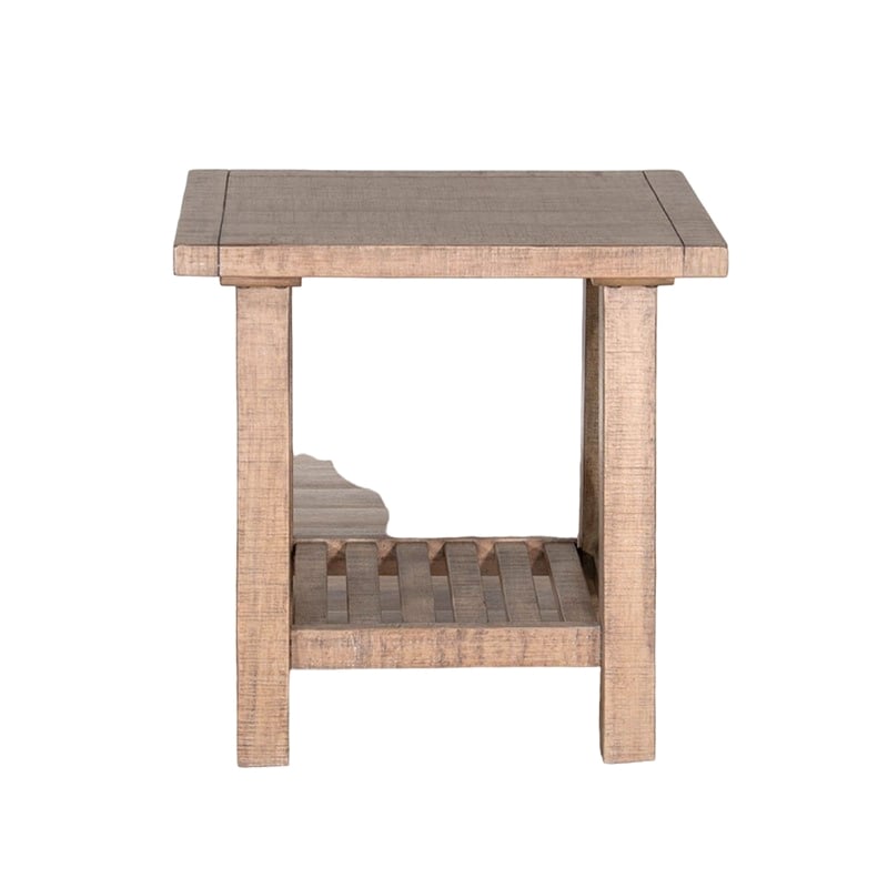 Anva End Table- Light Brown Mahogany- Shelf- Rectangular 24 Inch