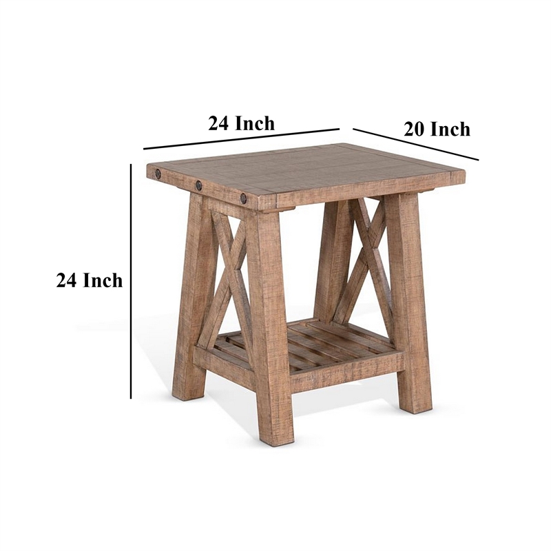 Anva End Table- Light Brown Mahogany- Shelf- Rectangular 24 Inch