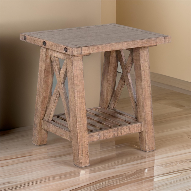 Anva End Table- Light Brown Mahogany- Shelf- Rectangular 24 Inch