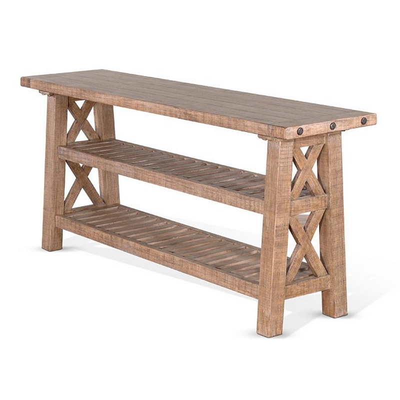 Anva Sofa Table- Light Brown Mahogany- 2 Shelves- Rectangular 60 Inch