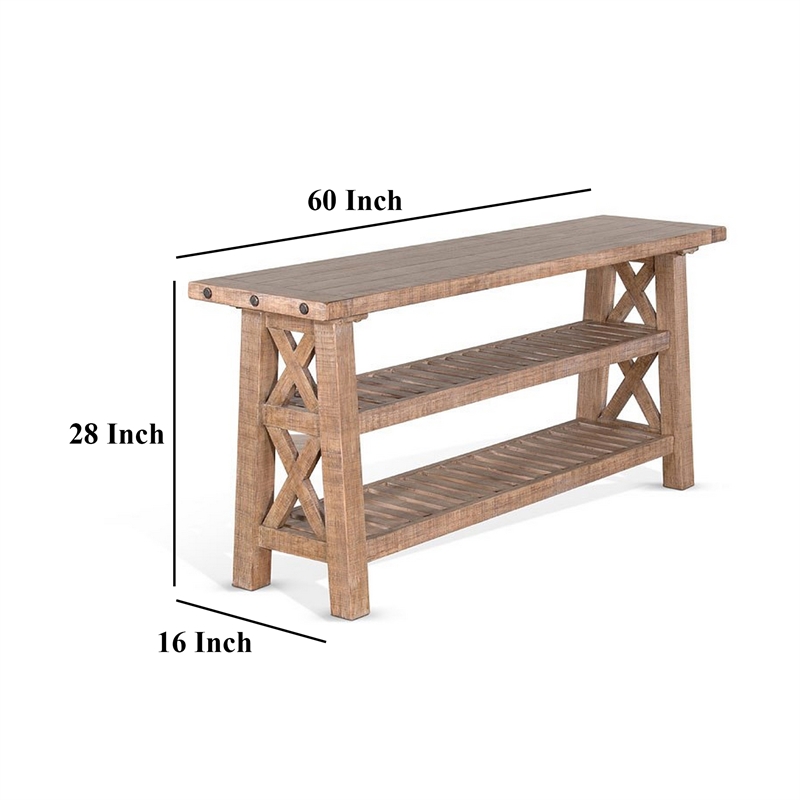 Anva Sofa Table- Light Brown Mahogany- 2 Shelves- Rectangular 60 Inch