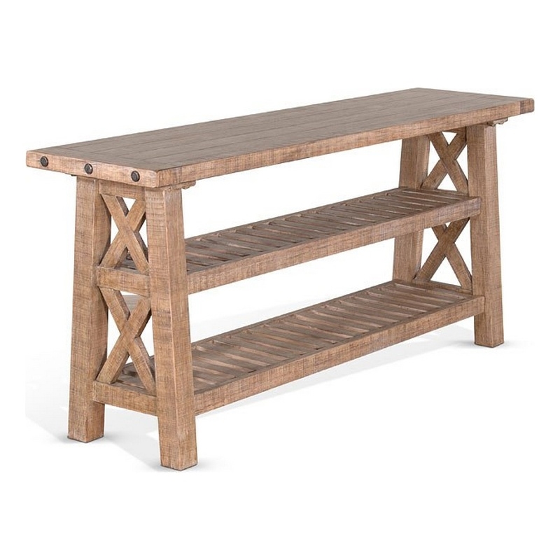 Anva Sofa Table- Light Brown Mahogany- 2 Shelves- Rectangular 60 Inch