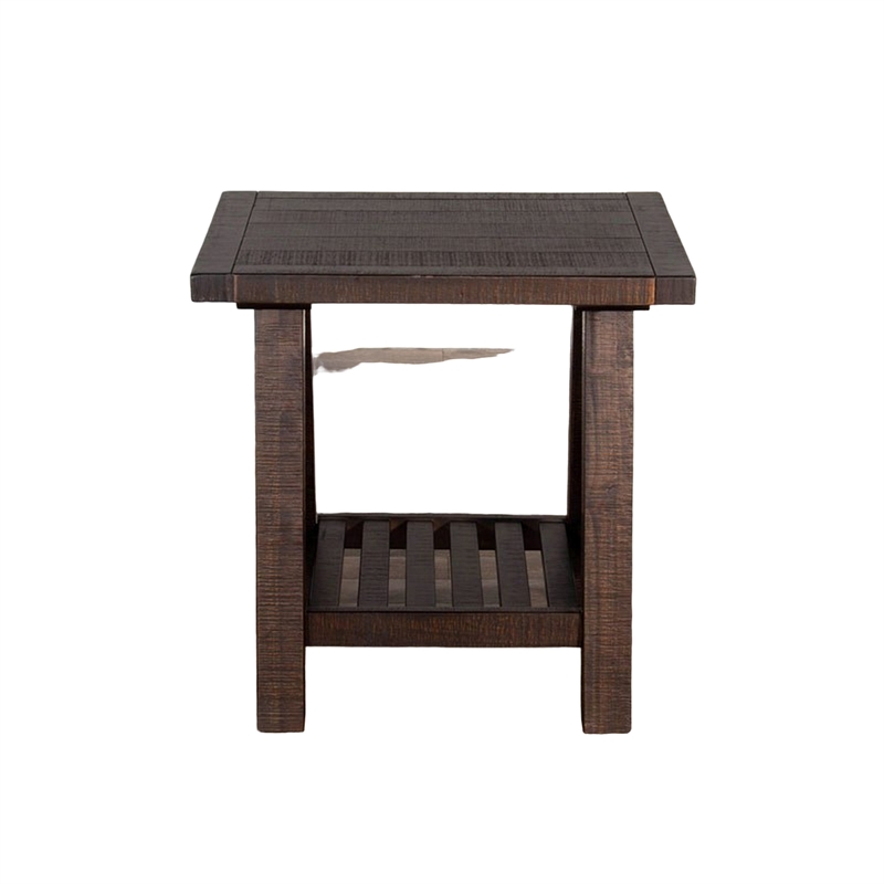 Anva Side End Table- Dark Brown Mahogany- Shelf- Rectangular 24 Inch