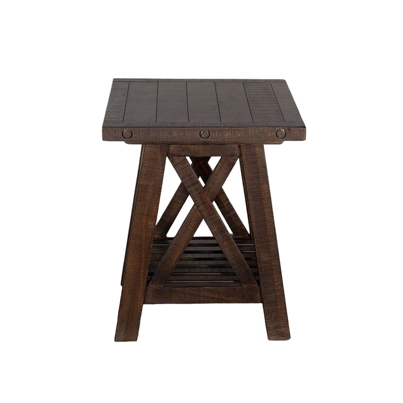 Anva Side End Table- Dark Brown Mahogany- Shelf- Rectangular 24 Inch