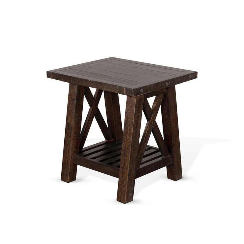 Anva Side End Table- Dark Brown Mahogany- Shelf- Rectangular 24 Inch