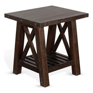 Anva Side End Table- Dark Brown Mahogany- Shelf- Rectangular 24 Inch