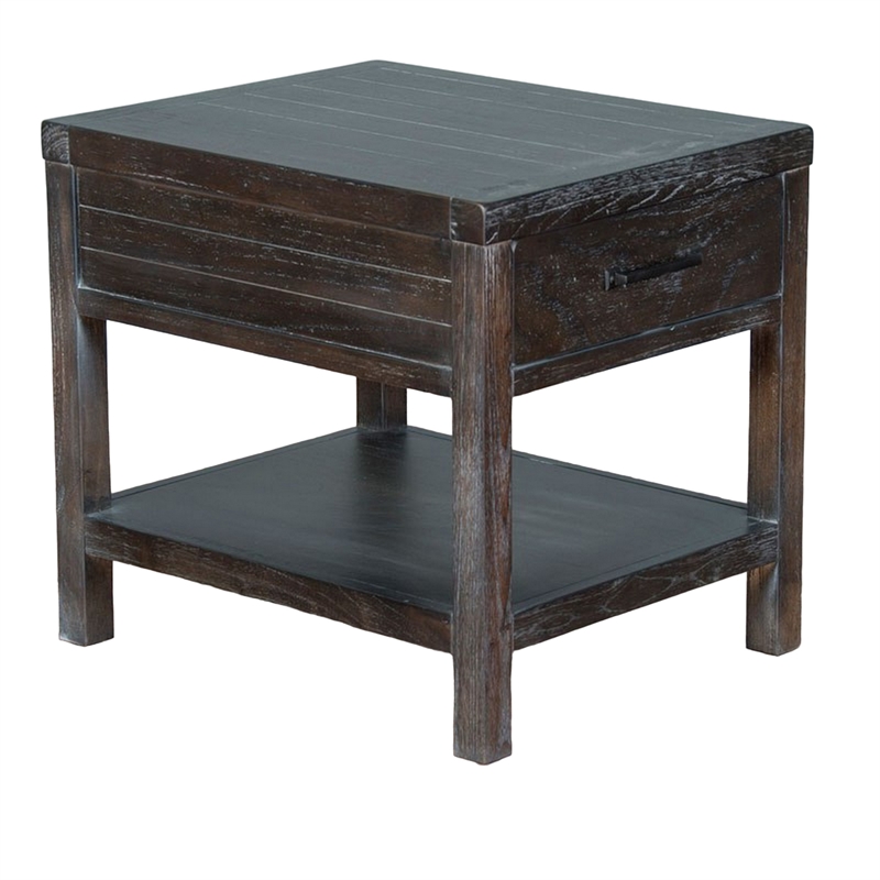 Nikay Side End Table- 1 Drawer- Shelf- Dark Brown Mindi Wood- 26 Inch
